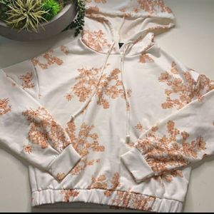 Olivia & Vivian White Peach Long Sleeve Botanical Print Drawstring Hoodie Size L